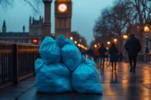 A pile of rubbish bags in London