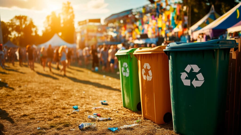 Waste and recycling bins at an outdoor event
