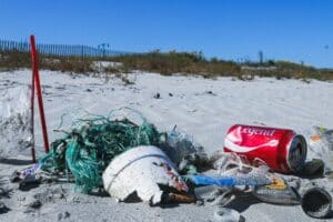 Litter and waste on a beach